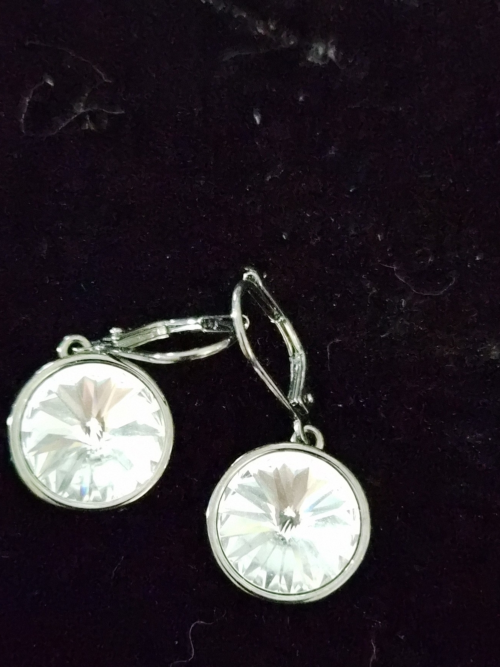 Swarovski White Crystal Round Drop Earrings with Silver Tone Hooks